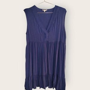 52 Seven Womens Dress Sz Large Navy Rayon Sleeveless Flounces Casualcore Cottage